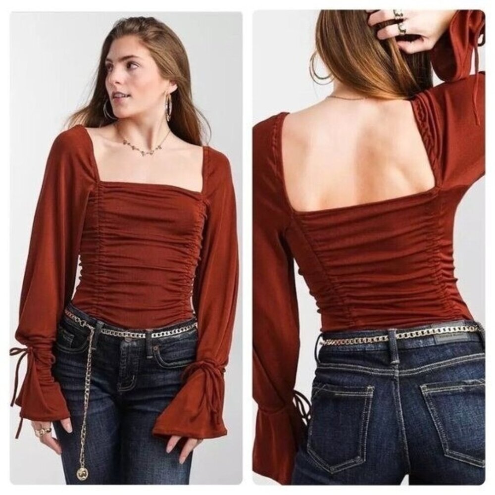 Intimately Free People Meant To Be Ruched Bodysuit in Cherry Chai Womens sz S